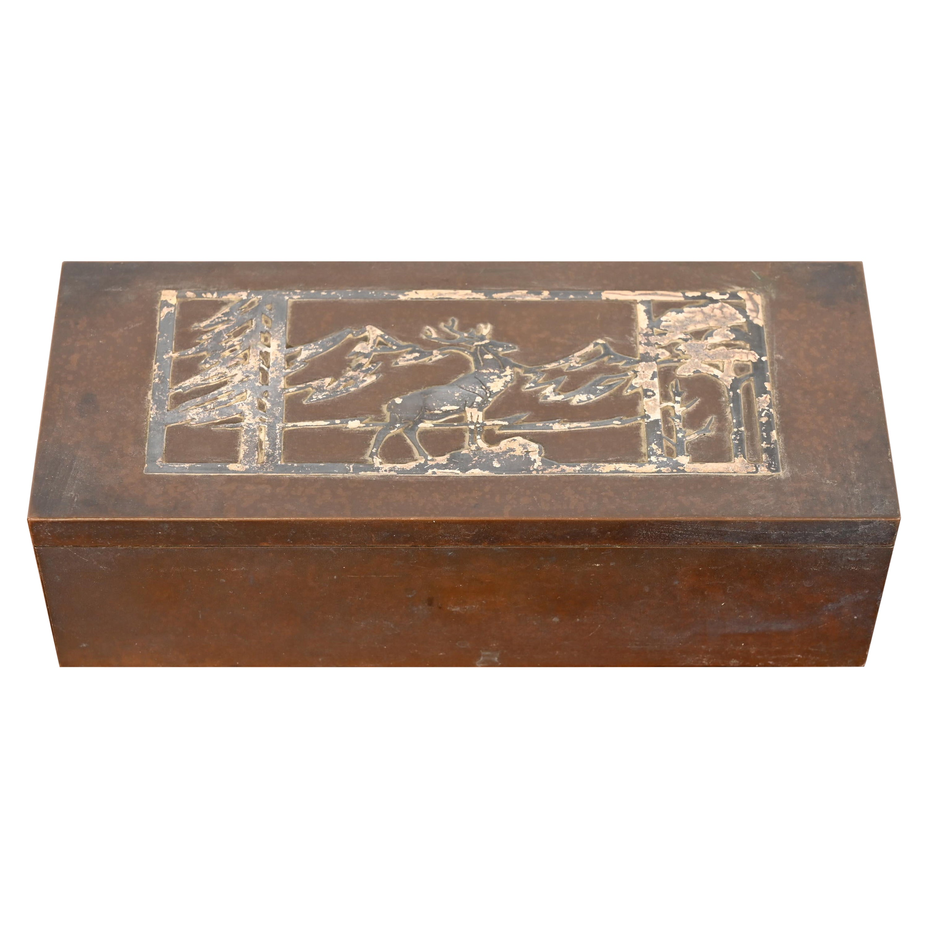 Caja para puros o humidor Heintz Arts & Crafts de plata de ley sobre bronce
