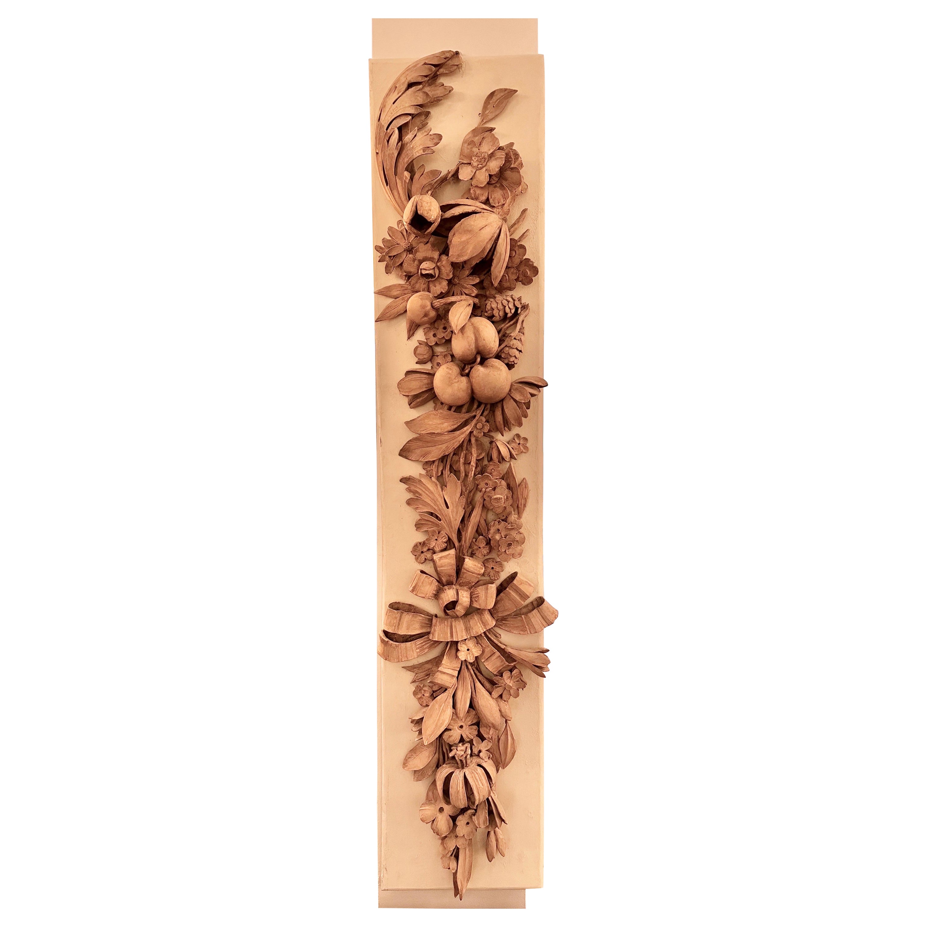 19th C. Italian Carved Wood Wall Sculpture of Fruits & Flowers For Sale