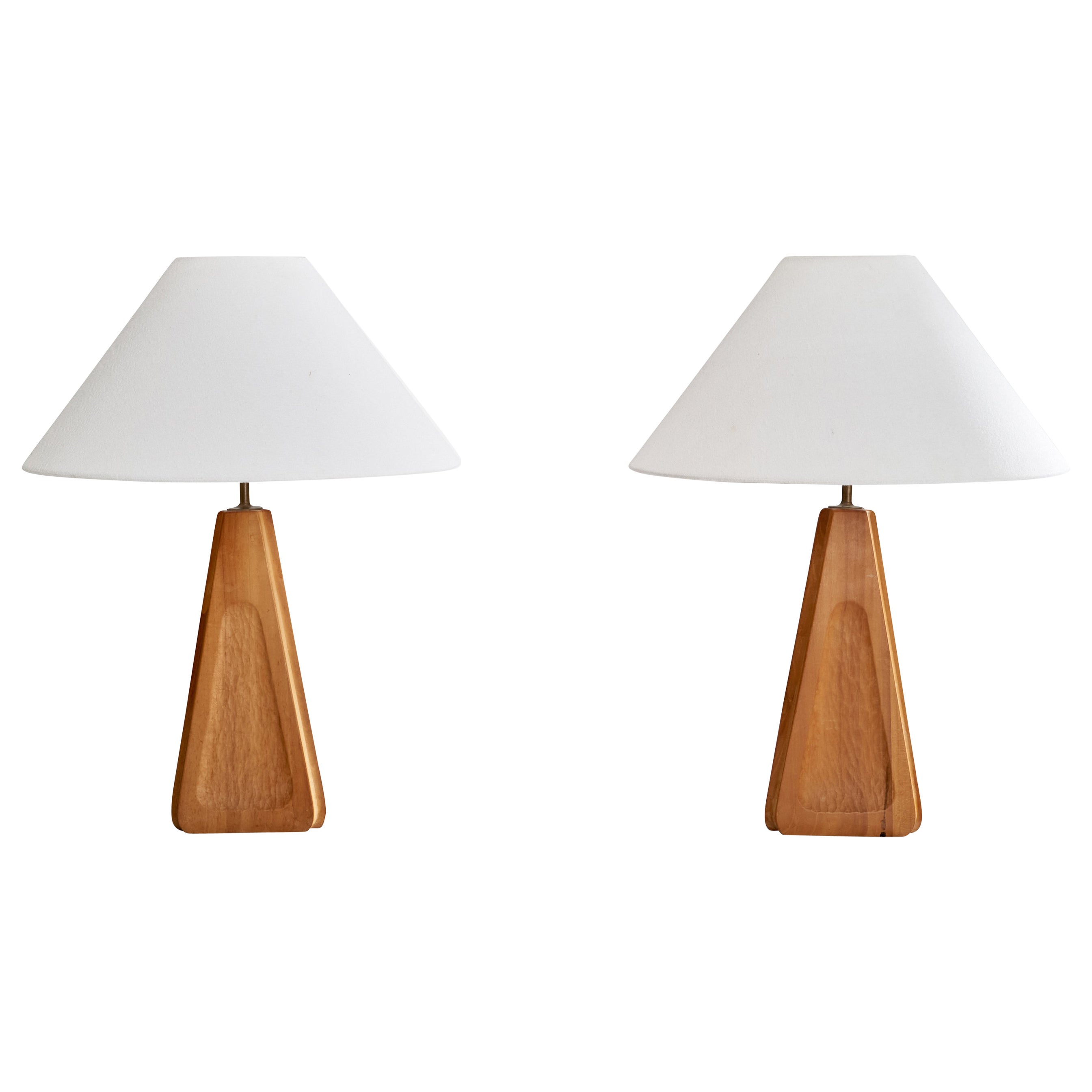 Schwedische Designerin, Tischlampen, Holz, Messing, Schweden, 1970er Jahre