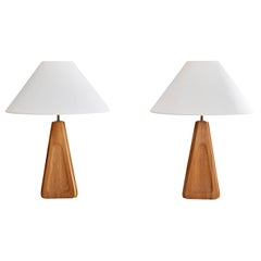 Schwedische Designerin, Tischlampen, Holz, Messing, Schweden, 1970er Jahre
