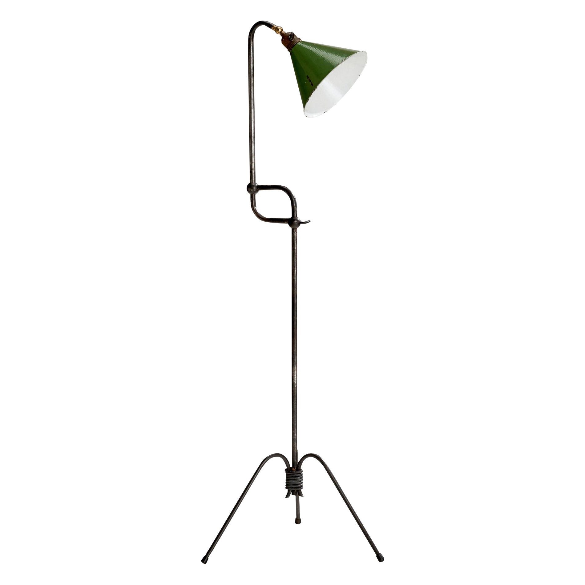 French Designer, Floor Lamp, Metal, Iron, France, 1940s