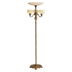 Swedish Designer, Floor Lamp, Brass, Glass, Sweden, 1930s
