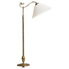 Swedish Designer, Floor Lamp, Brass, Fabric, Sweden, 1930s