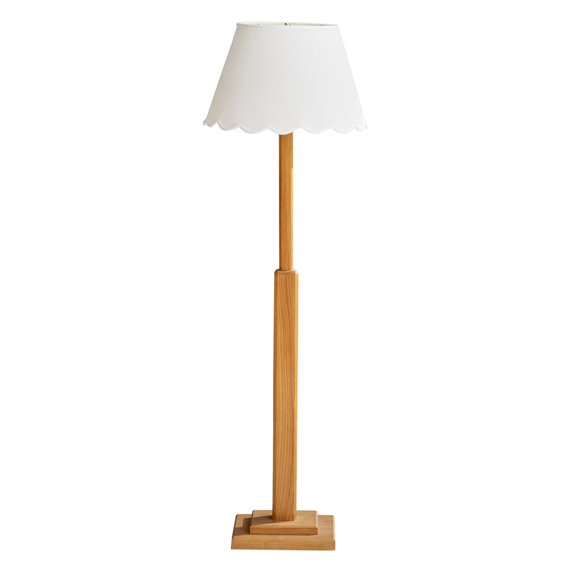 Schwedische Designerin, Stehlampe, Eiche, Stoff, Schweden, 1970er Jahre
