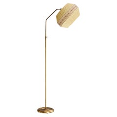 Schwedische Designerin, Stehlampe, Messing, Stoff, Schweden, 1940er Jahre