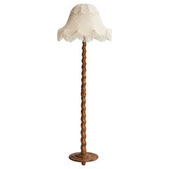 Swedish Designer, Floor Lamp, Birch, Velvet, Sweden, 1930s