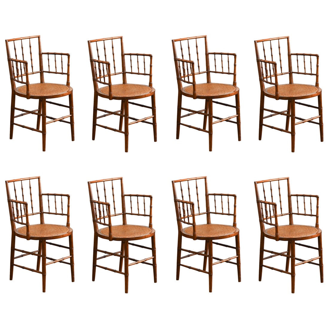 Set di 8 poltrone in legno di bambù, Inghilterra - inizio XX secolo. in vendita