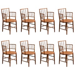 Conjunto de 8 sillones de madera tipo bambú, Inglaterra - principios del siglo XX.
