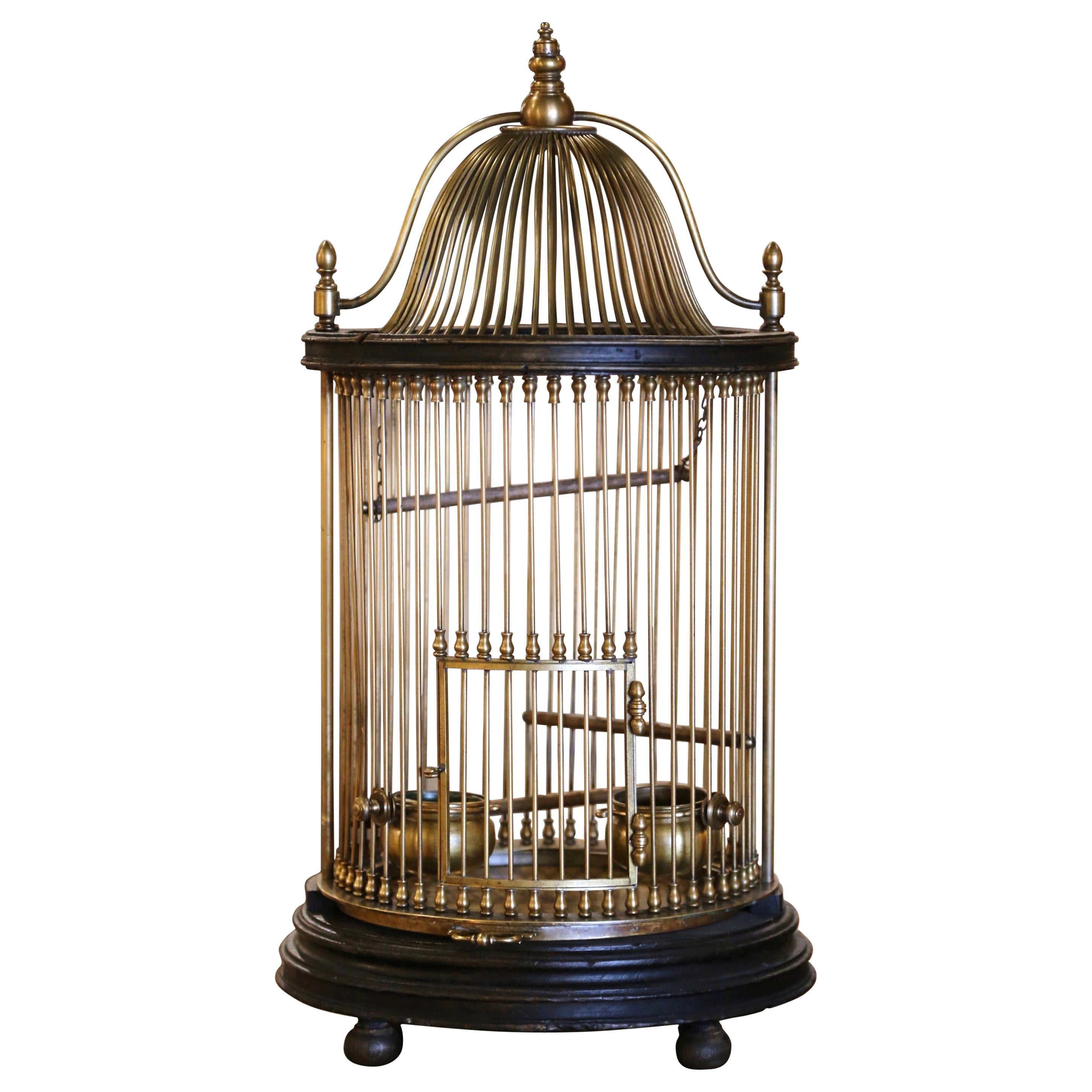 Early 20th Century French Napoleon III Brass Wire Birdcage with Removable Tray