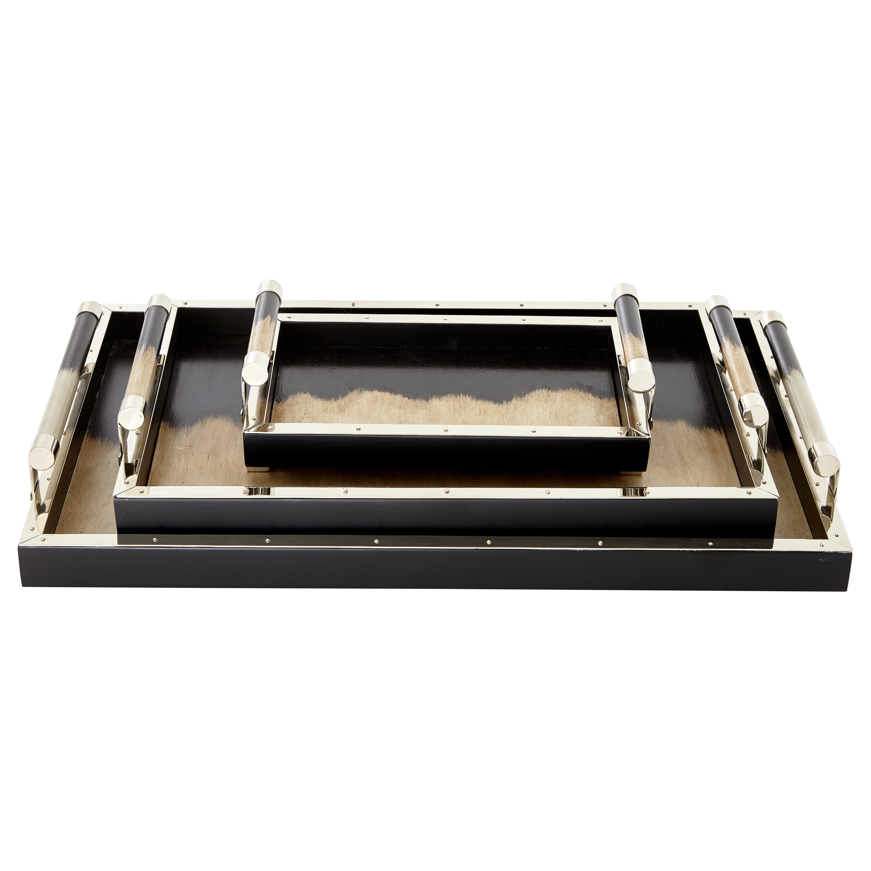 Set PORTEÑO Bandejas de Madera Pintadas a Mano Pequeña, Mediana, Grande, Negra y Crema