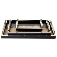Set PORTEÑO Bandejas de Madera Pintadas a Mano Pequeña, Mediana, Grande, Negra y Crema