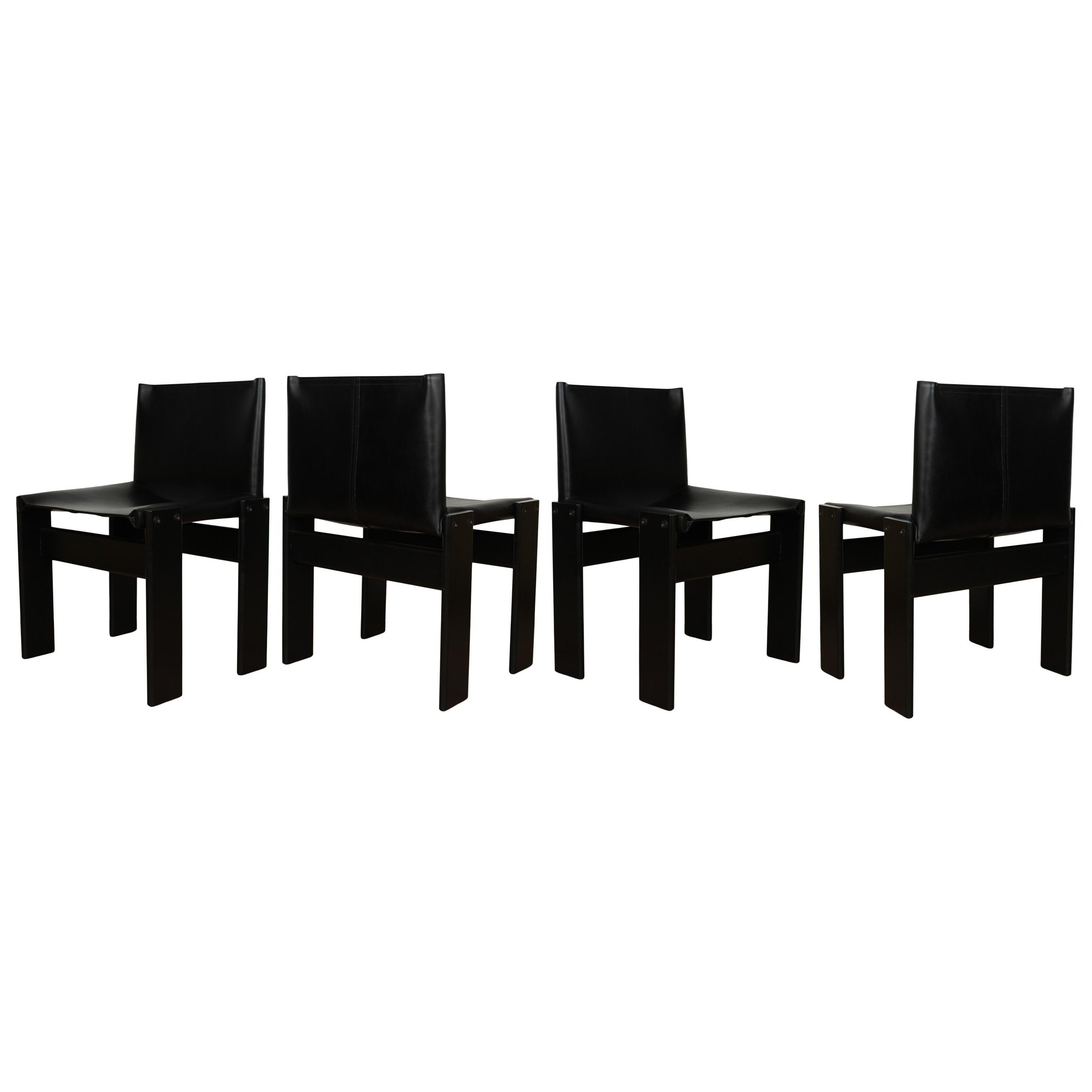Afra & Tobia Scarpa Black Lacquered Monk Dining Chair for Molteni, Set of 4