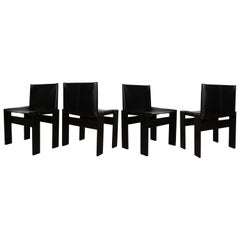 Afra & Tobia Scarpa Black Lacquered Monk Dining Chair for Molteni, Set of 4
