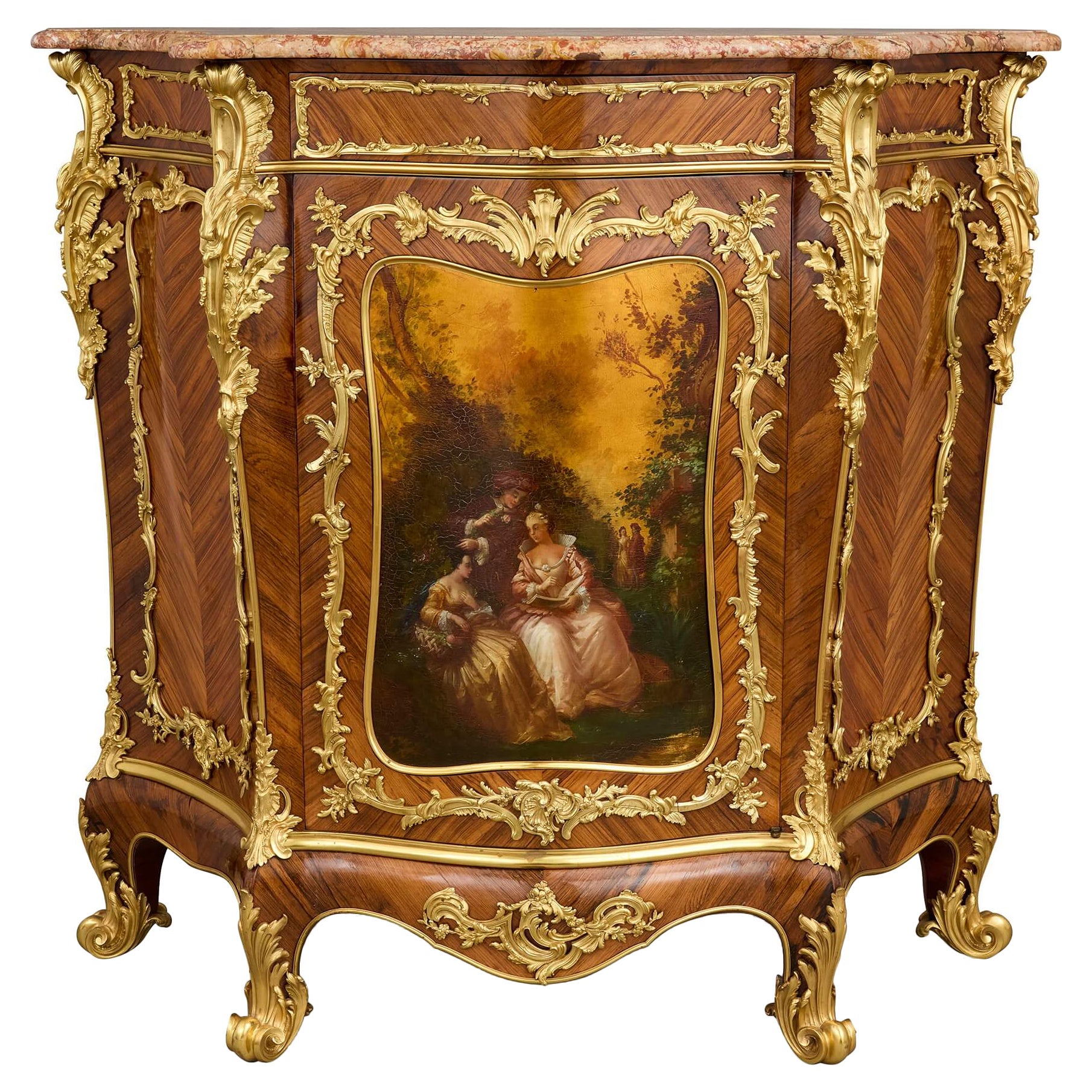 Ancienne armoire de style Louis XV en bronze doré et Vernis Martin
