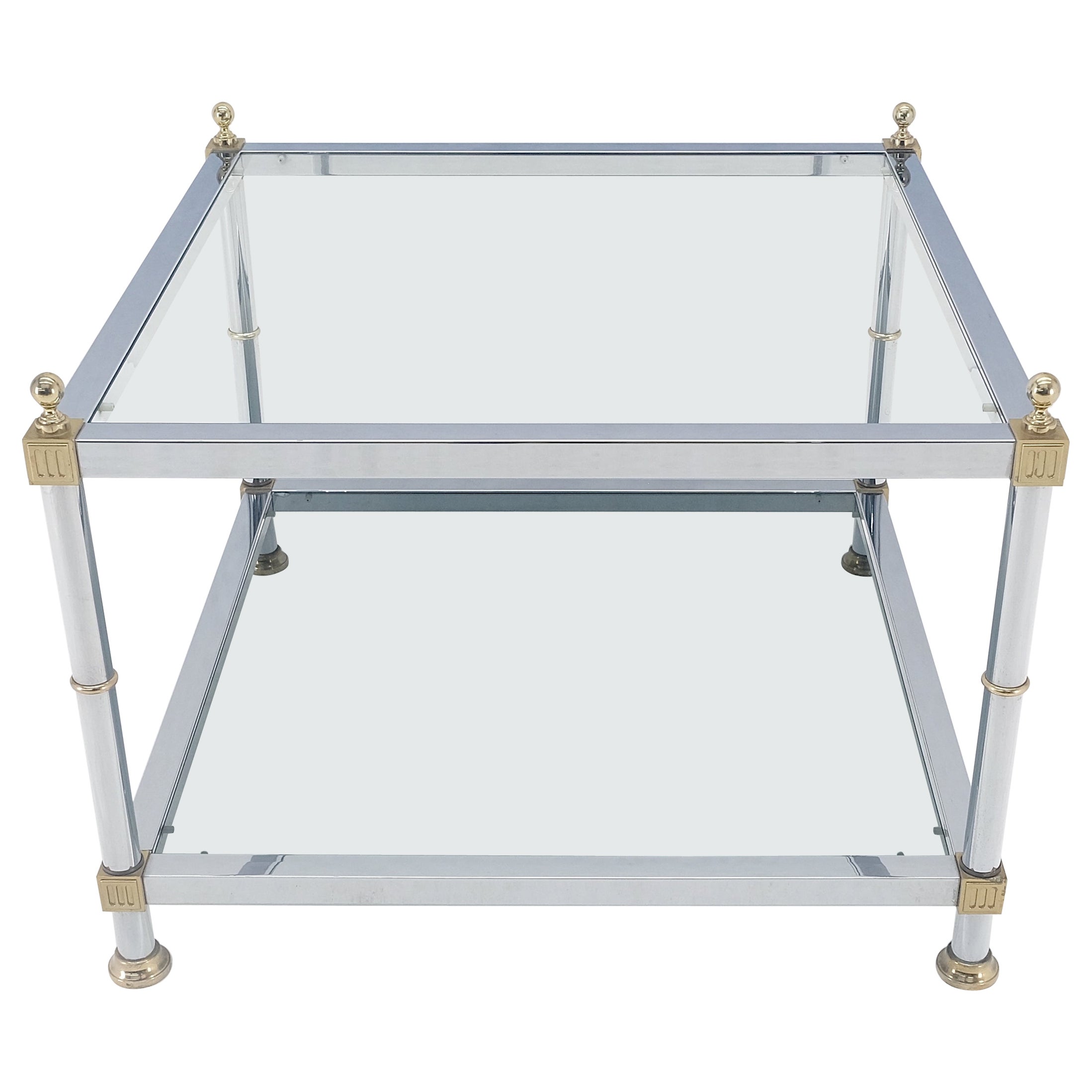 Italienisch MCM Chrom Messing Rauchglas 30" Quadratische Seite Ende Lampe Tisch Stand MINT!