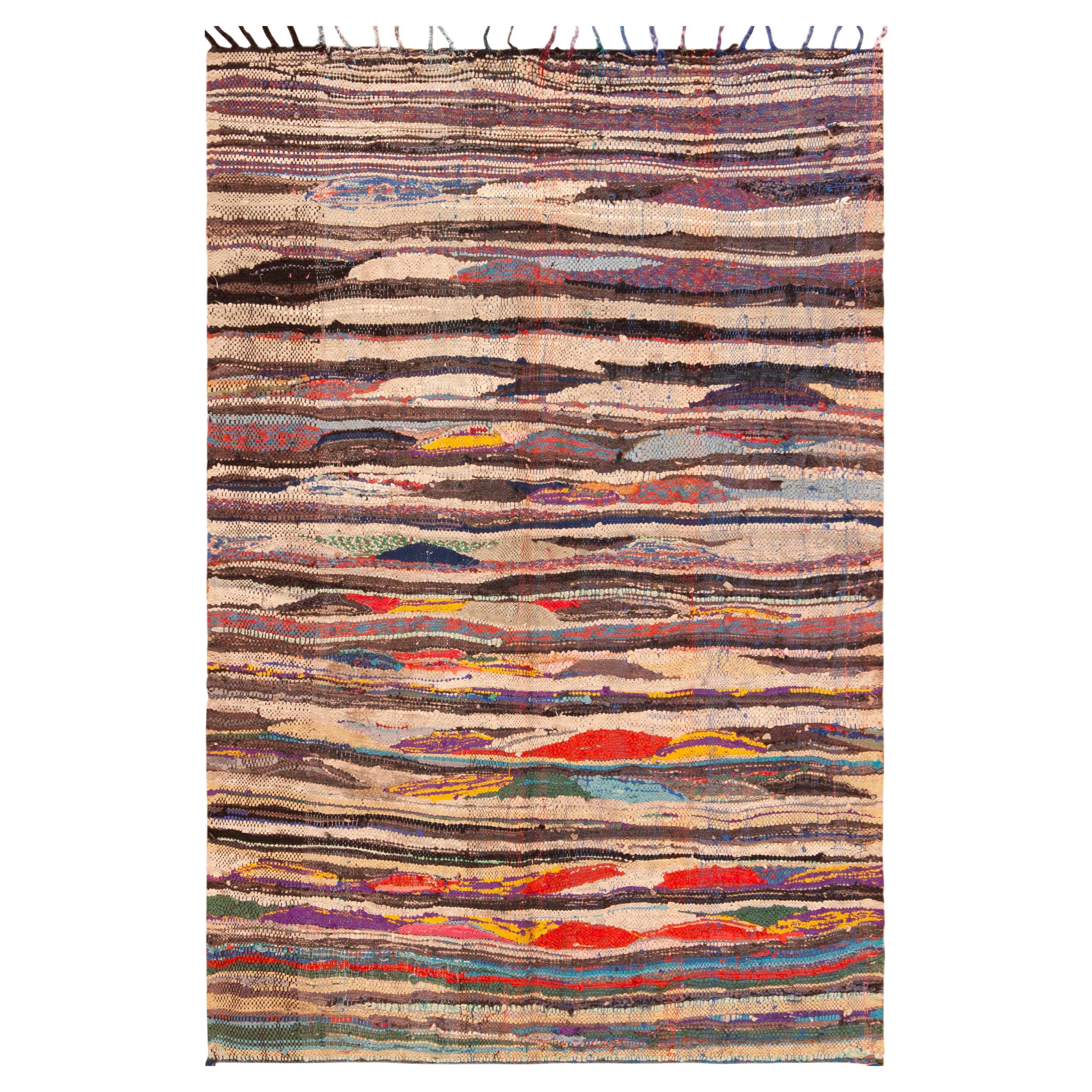 Artistic Tribal Vintage Moroccan Boucherouite Kilim Rug 4'4" x 6'1"