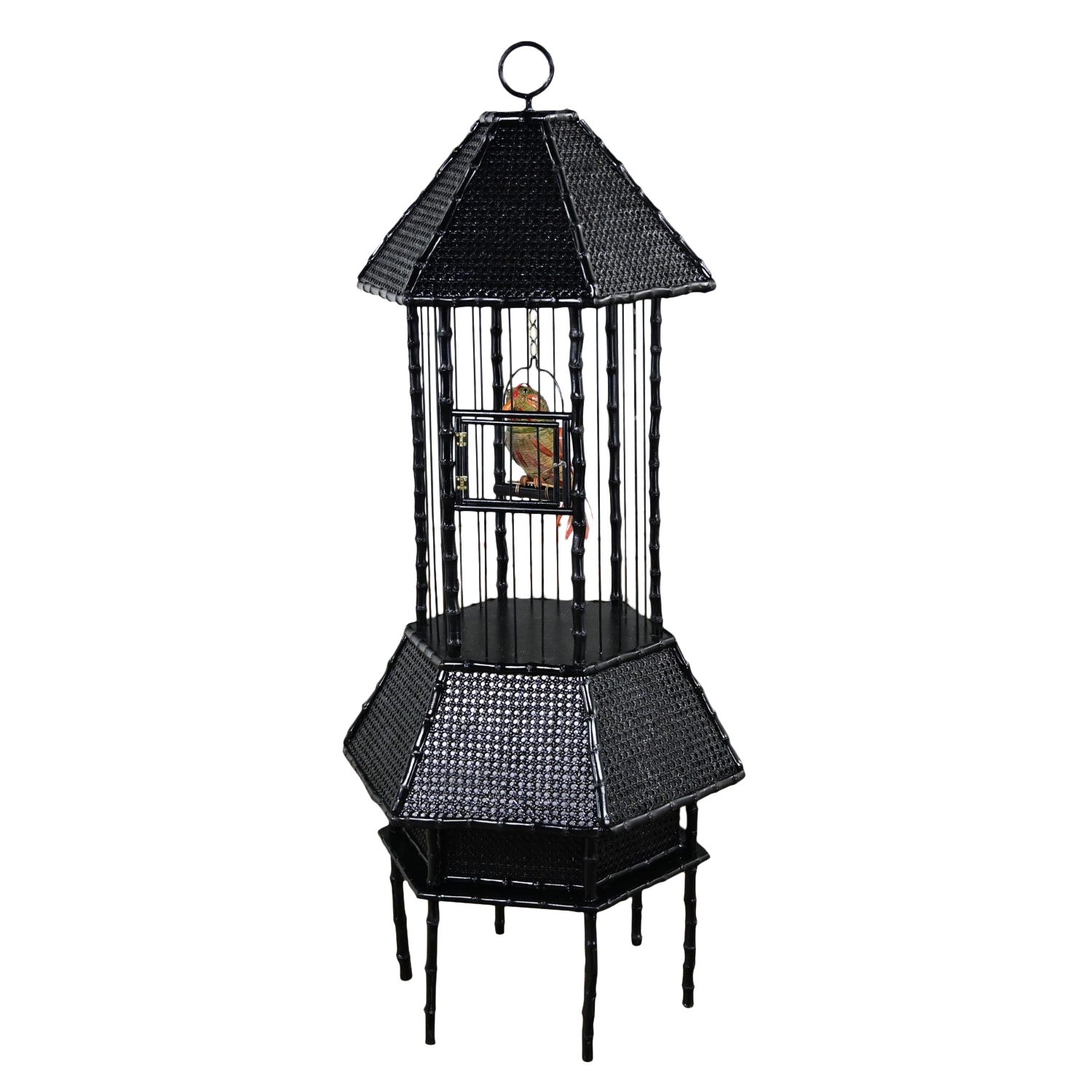 Mid-20th Century Mid Century Modern Tall Standing Birdcage Black Painted Bamboo