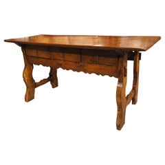 Antique Spanish 3-Drawer Mixed Wood Console Table, 19th Century