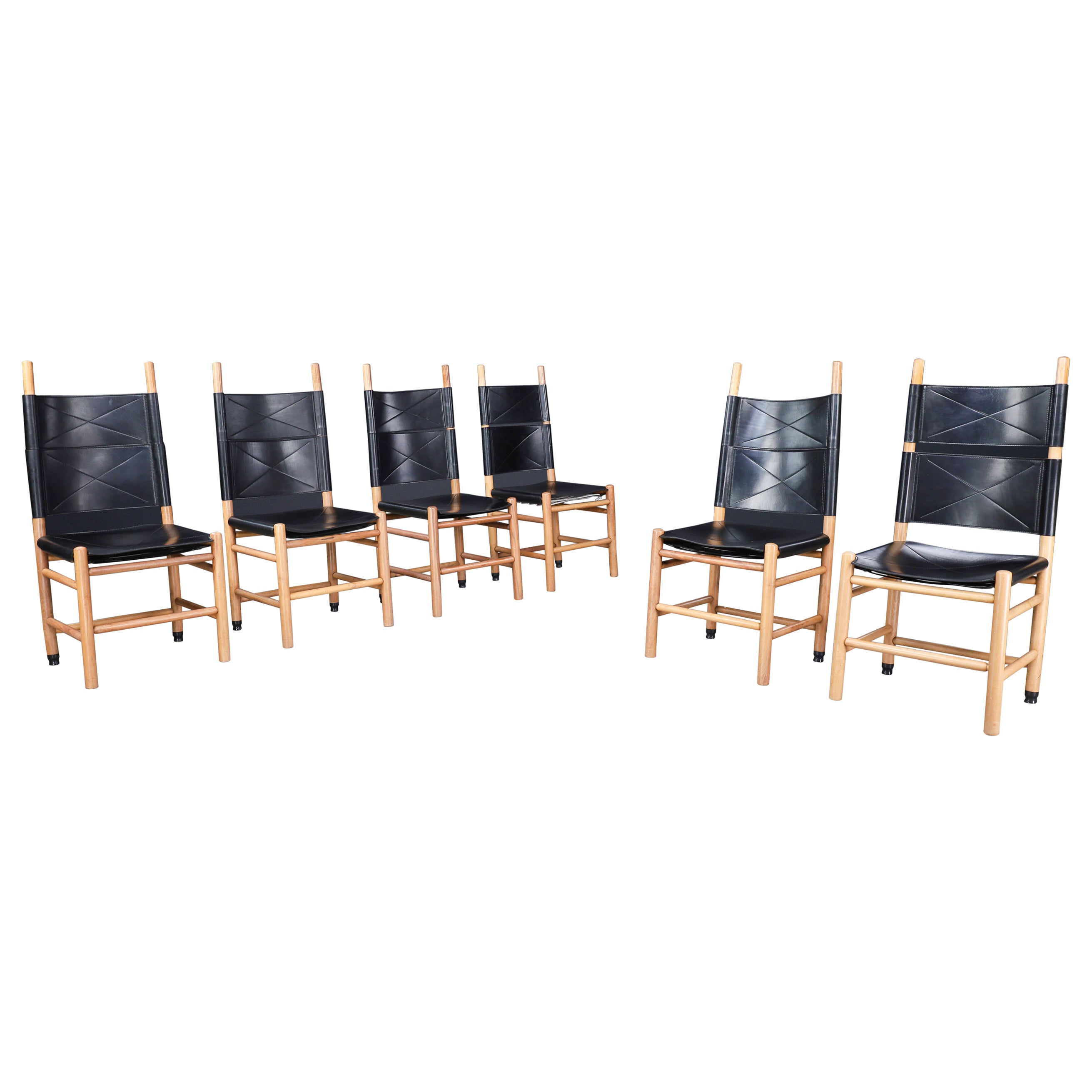 Carlo Scarpa Sillas de Comedor Kentucky de Cuero Negro para Bernini, Italia  1977