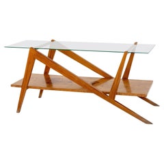 Italienischer skulpturaler Couchtisch aus Nussbaumholz des 20. Jahrhunderts – Vintage-Sofatisch aus Glas