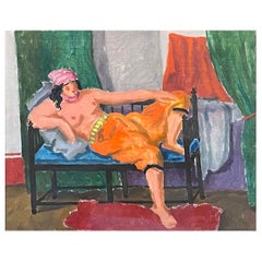 "Lounging Nude in Marrakesh", Brilliant Oil Painting, Pinto, collected by Barnes