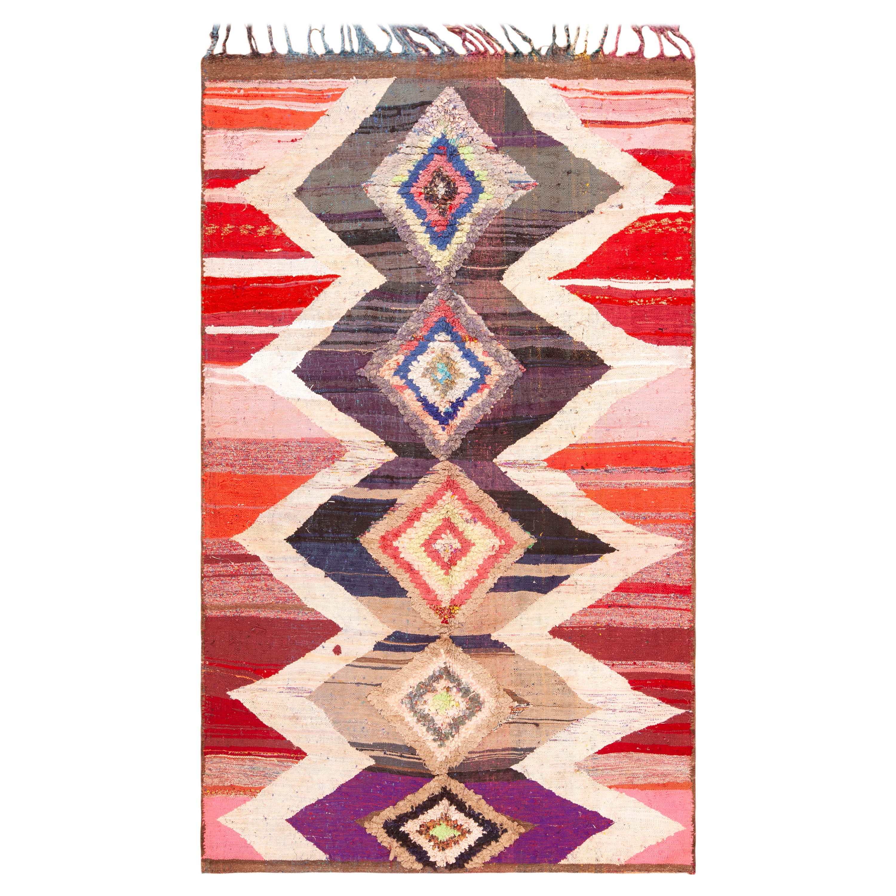 Eye-Catching Vintage Moroccan Boucherouite Geometric Rug 5' x 8'