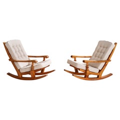 Collden, Rocking Lounge Chairs, Pine, Fabric, Sweden, 1970s