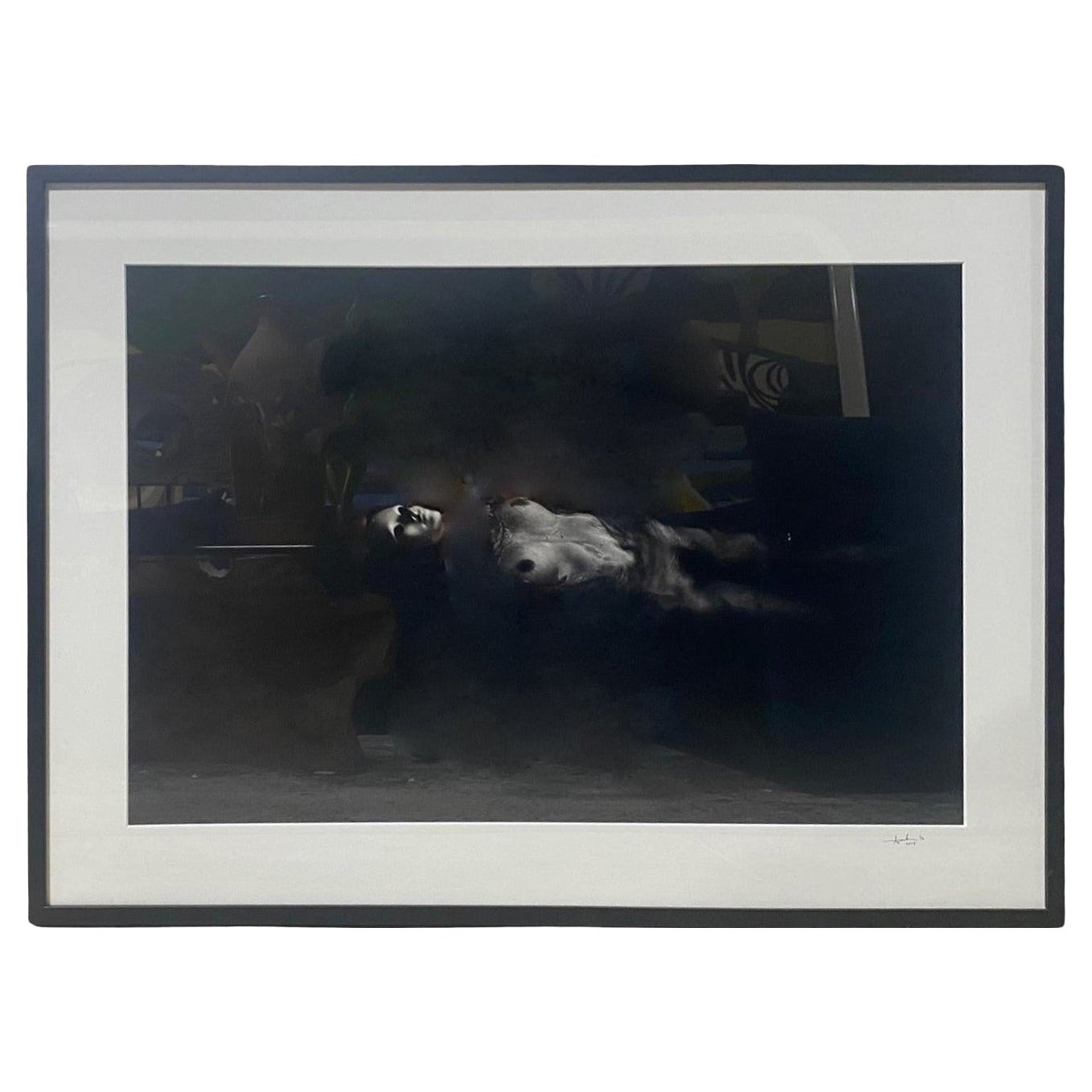Female Nude Black & White Signed Photograph of Mysterious Masked Woman in Water