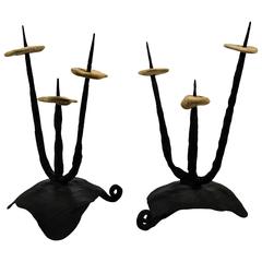David Palombo Pair of Brutalist Candle Holders/Sculptures