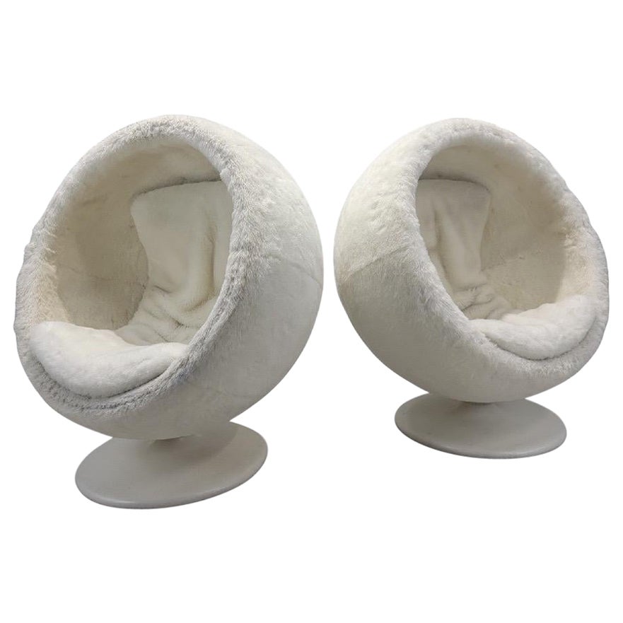 Modern Atomic Space Age Style Pod Lounge Chair by RH Teen in Faux Fur Pair For Sale at 1stDibs