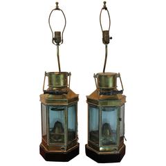 Vintage Pair of Brass Ship Lantern Lamps