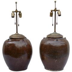 Antique Earthen Chinese Storage Jar Lamps