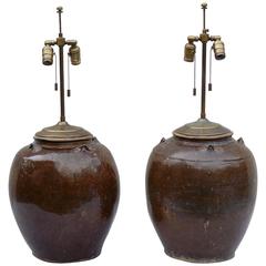 Antique Earthen Chinese Storage Jar Lamps 