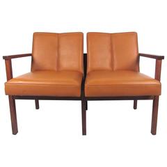 Mid-Century Modern Vinyl and Walnut Settee 8