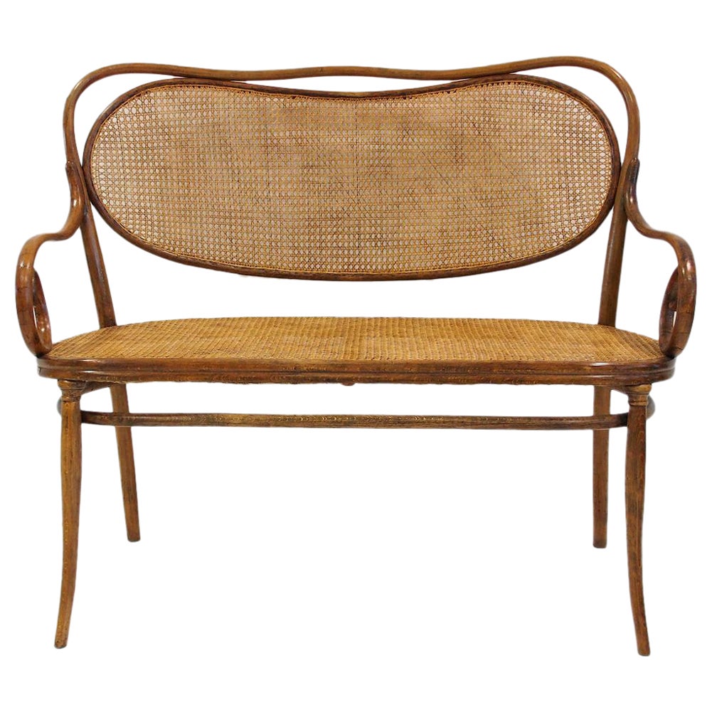 Vienna Secessionist Bentwood and Rattan Settee by Thonet Brothers For Sale