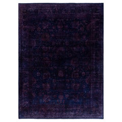 Zeitgenössische Overdyed handgeknüpfte Wolle Marine Bereich Teppich 9' 1" x 12' 0"