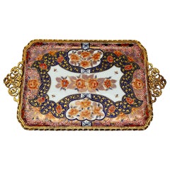 Antique Ormolu Mounted Limoges Royal Crown Derby Style 'Imari' Handled Tray