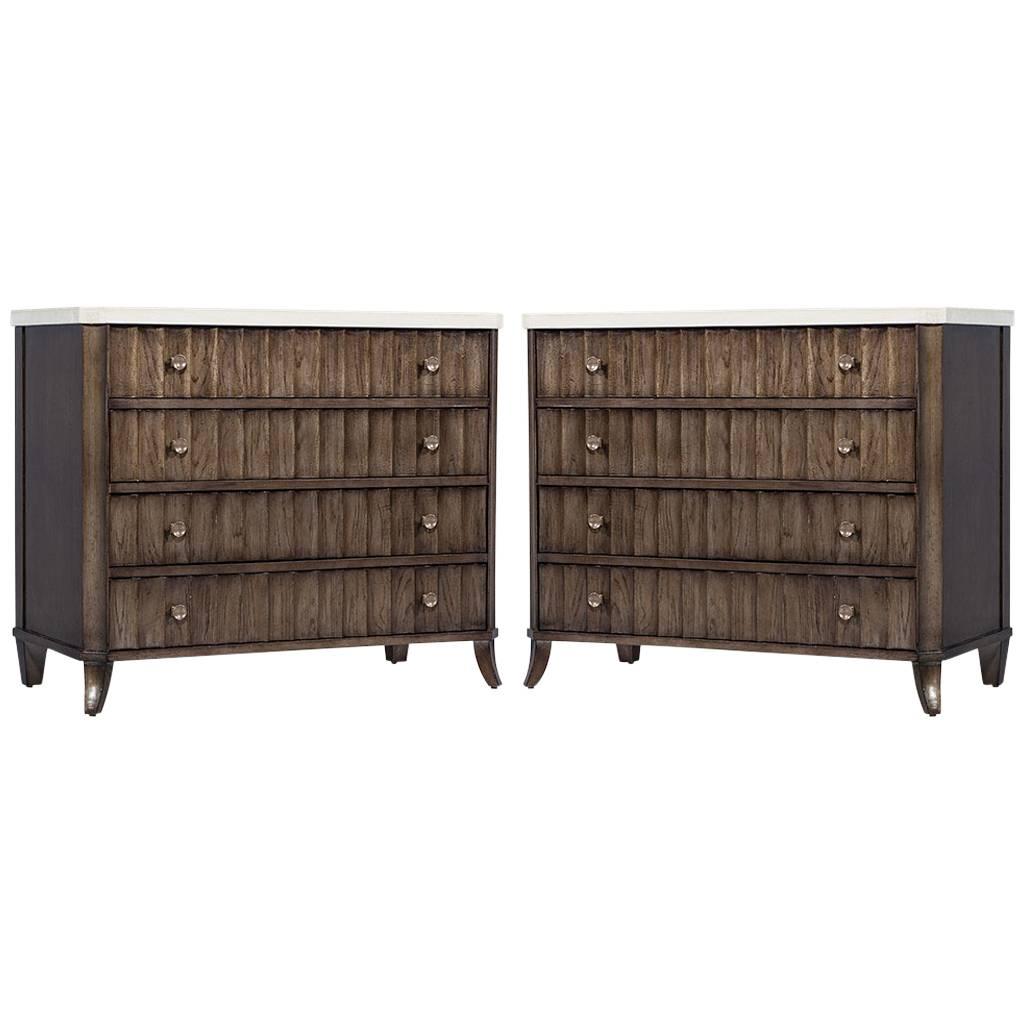 Pair of Stone Top Fluted Façade Chest of Drawers