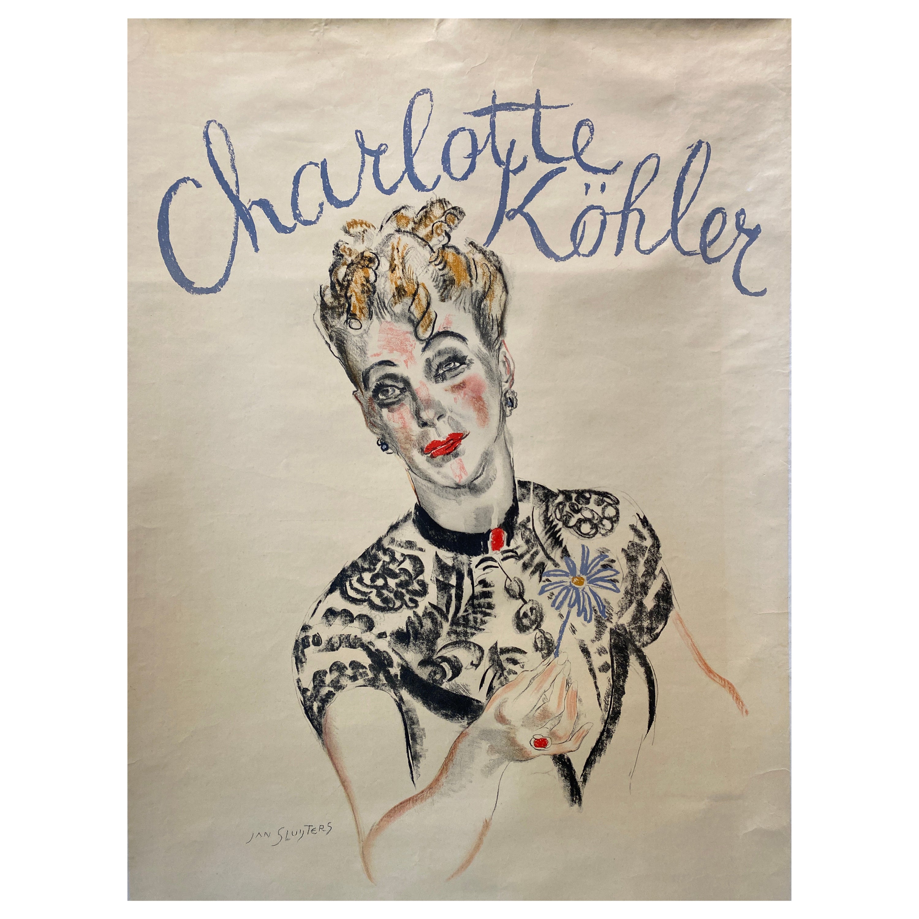 Cartel original con la actriz "Charlotte Kohler" Diseño de cartel Jan Sluijters