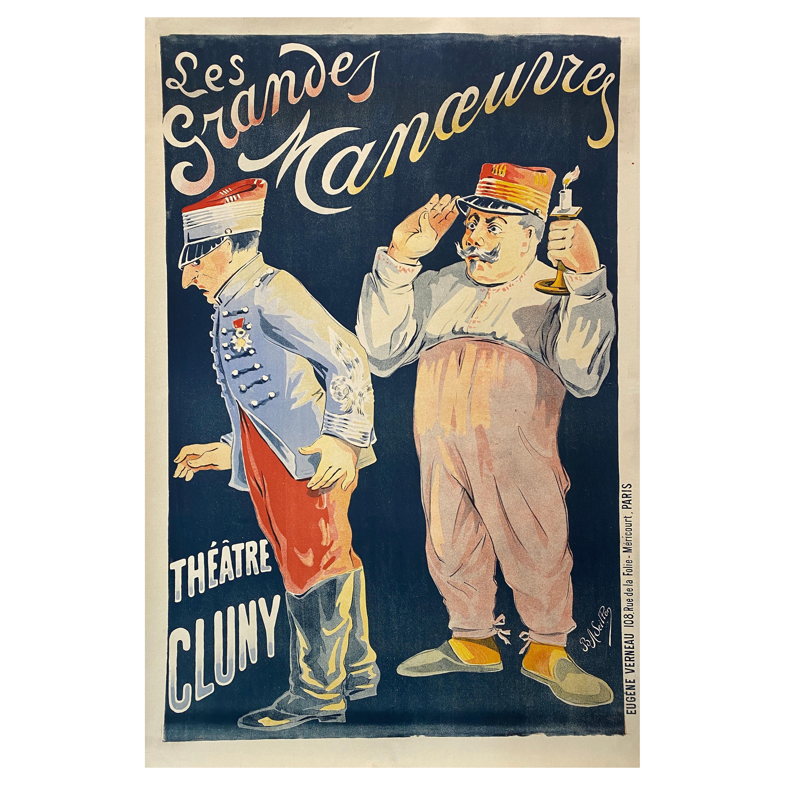 Poster litografico originale del teatro francese "Les Grandes Manoeuvres