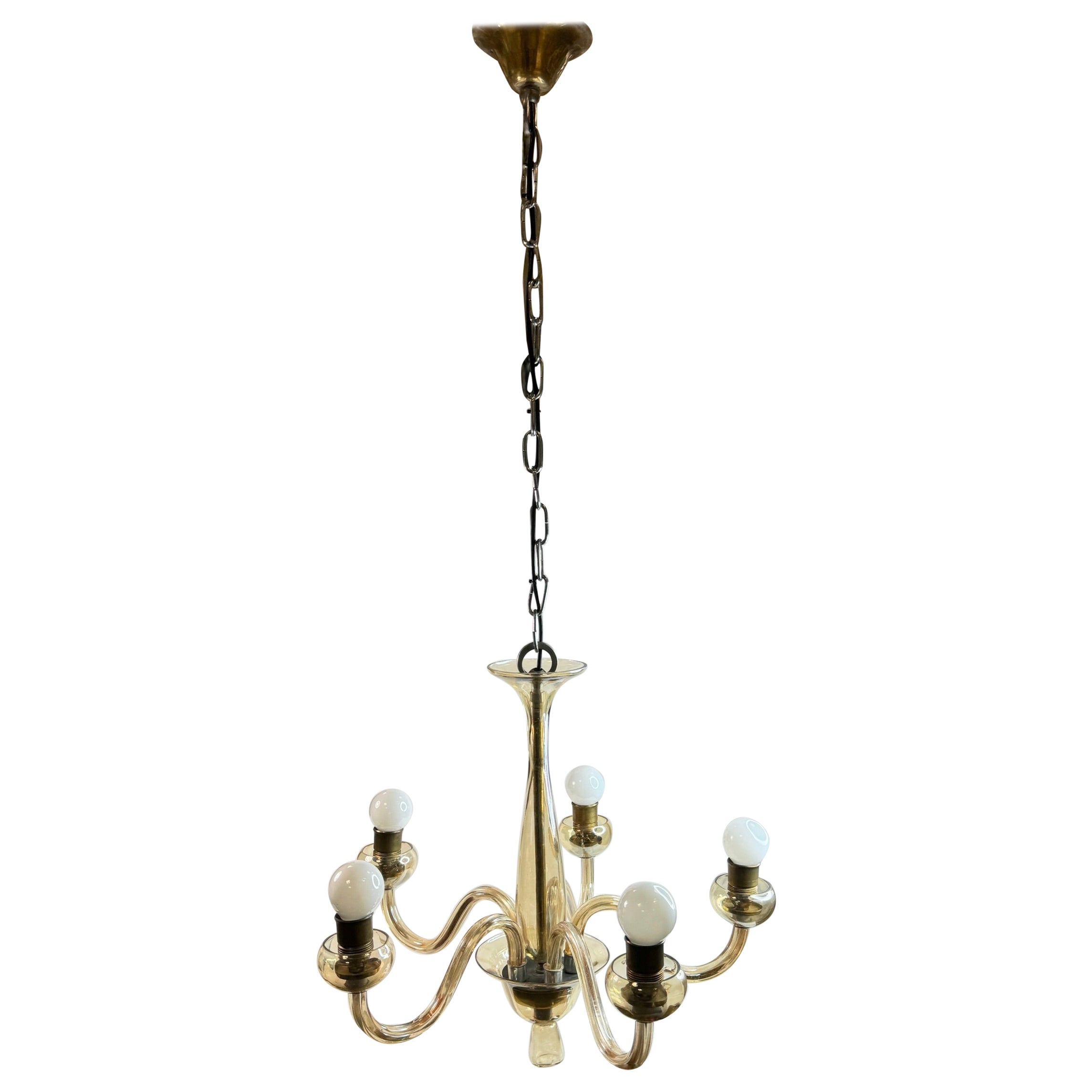 Hollywood Regency Art Deco Amber Murano Glass Chandelier, Italy, 1930s