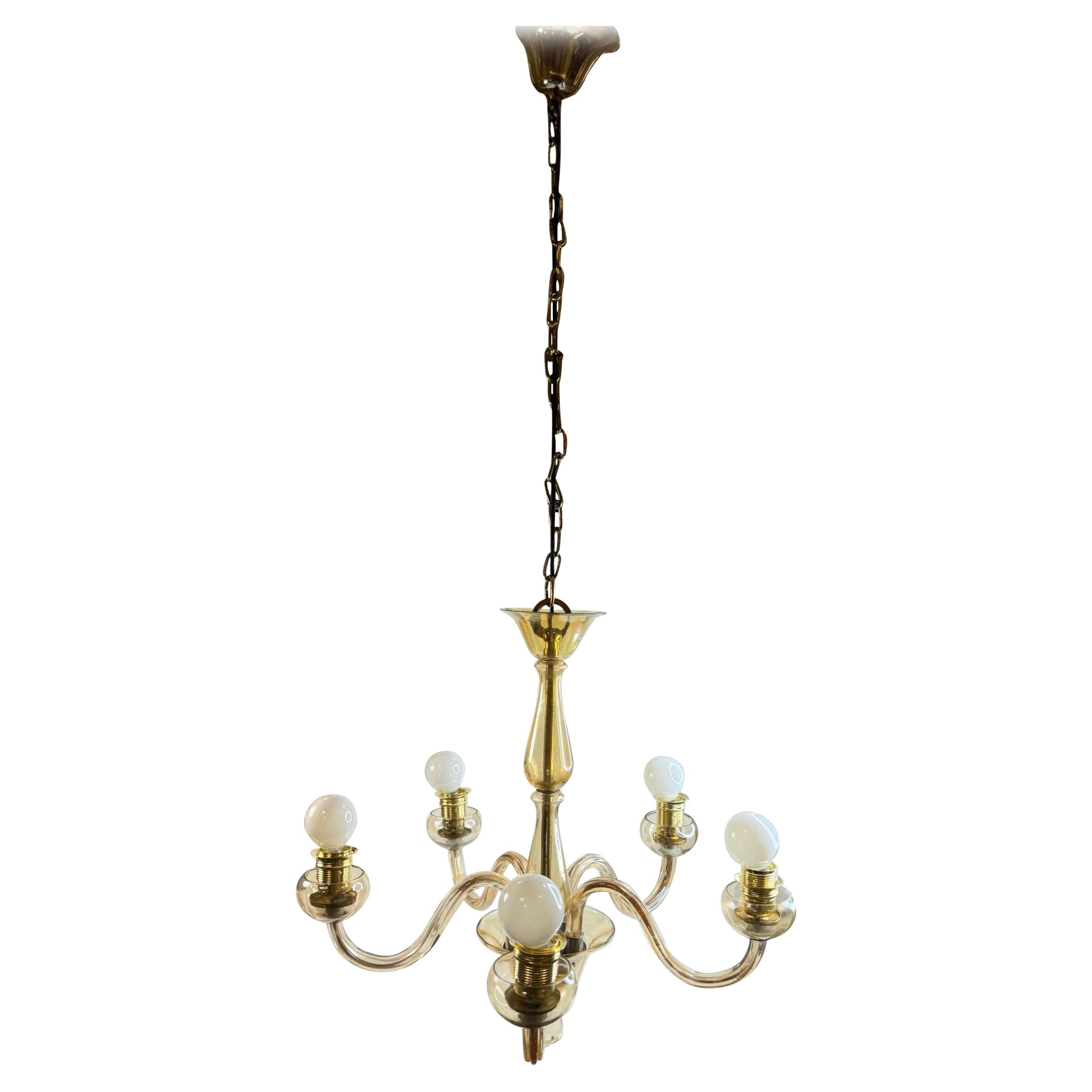 Hollywood Regency Art Deco Amber Murano Glass Chandelier, Italy, 1930s