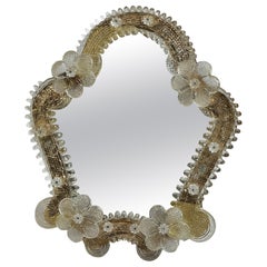 Used Murano Glass Mirror with clear Flowers 1950s, Italy Venetian Venice