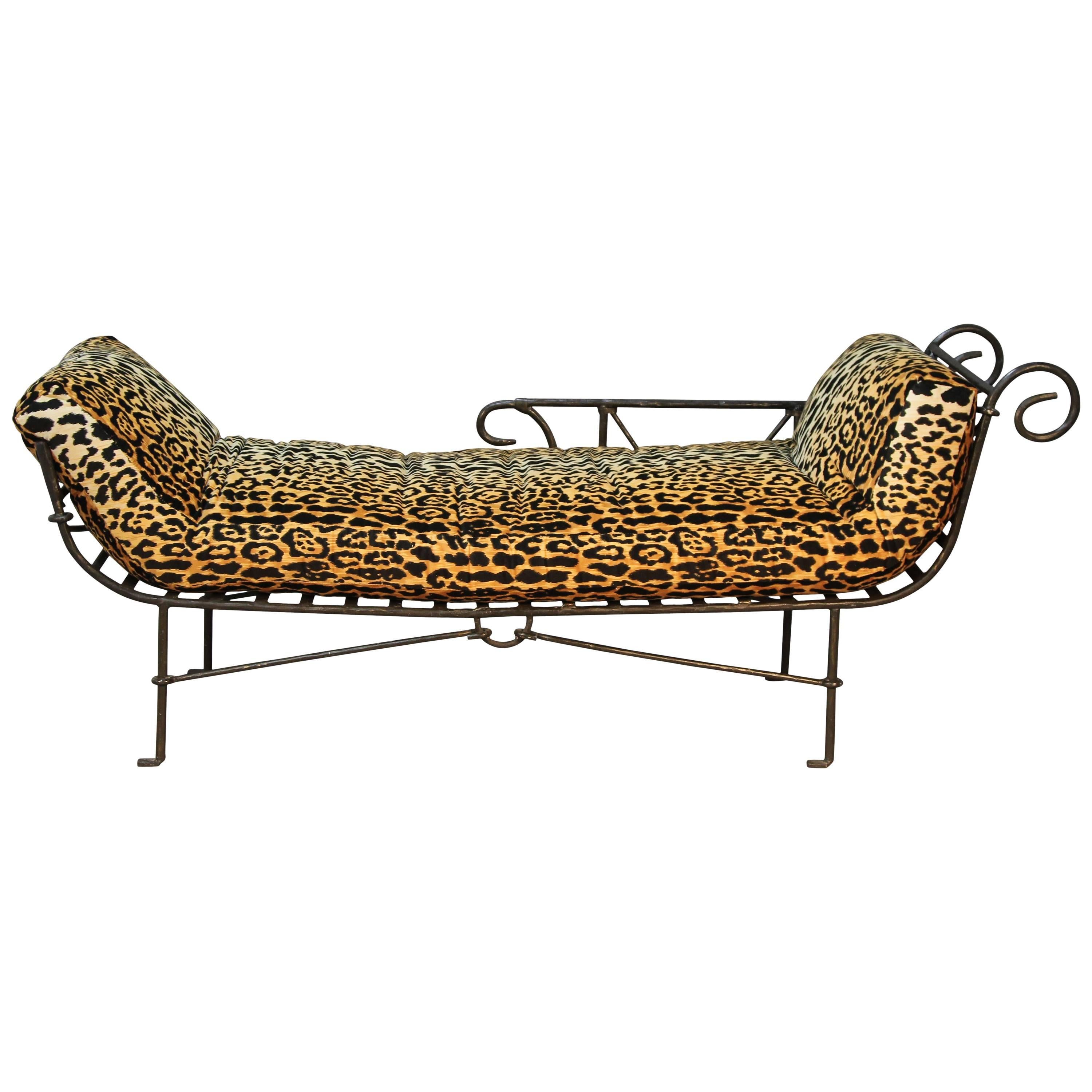 Iron Hand-Crafted Daybed with Leopard Print in the Manner of Brancusi  For Sale