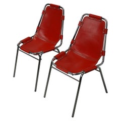 Set of Two Red Chairs by Charlotte Perriand for Les Arcs, 1960s