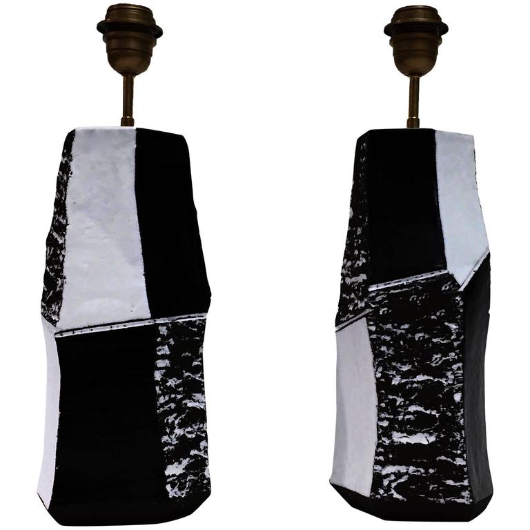 Black and White Faceted Ceramic Lamp Bases at 1stDibs