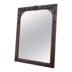 Antique Carved Oak Mirror with Mercury Plate Glass
