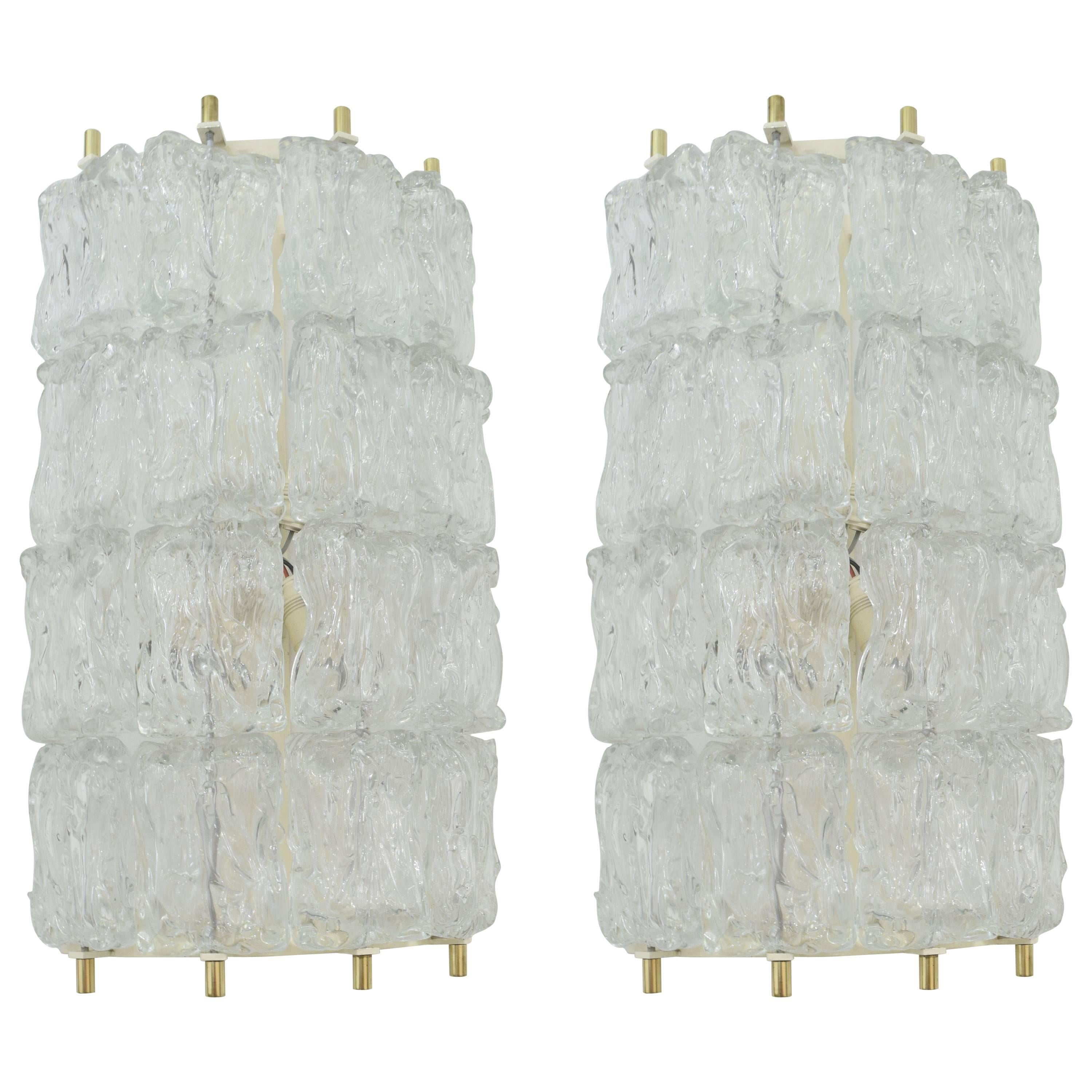 Pair of Ice-Textured Sconces