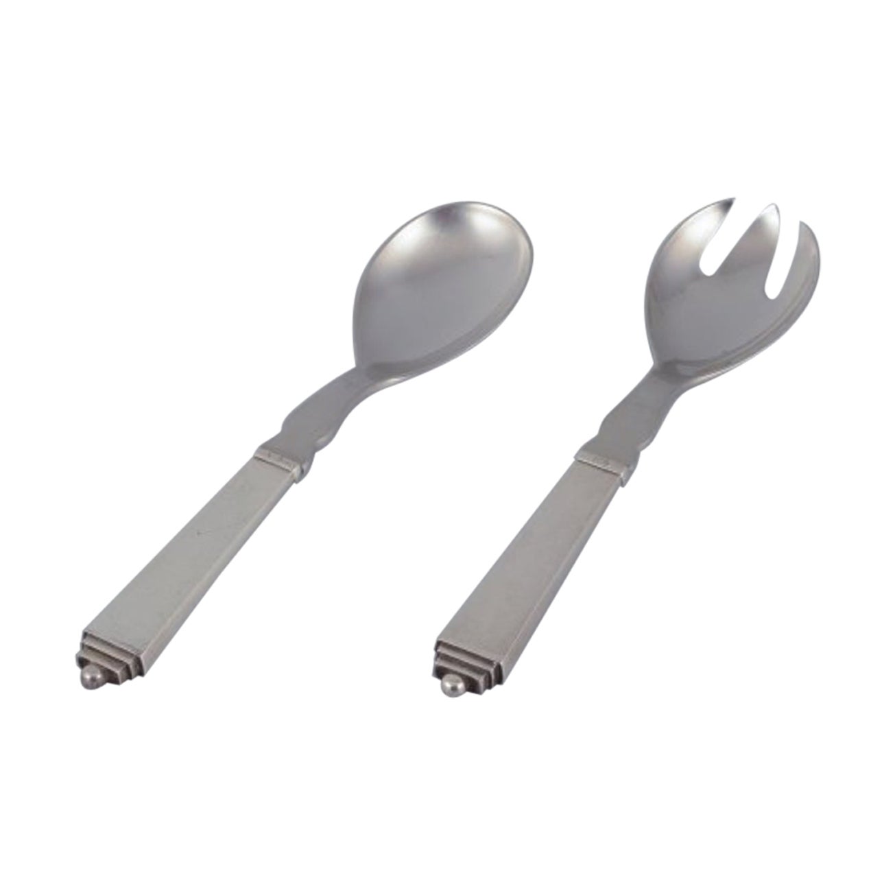 Georg Jensen Pyramide, Salatbesteck aus Sterlingsilber und Edelstahl.