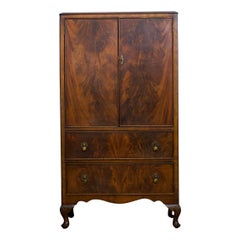 British Art Deco Style Burr Walnut Linen Cabinet, 1950s